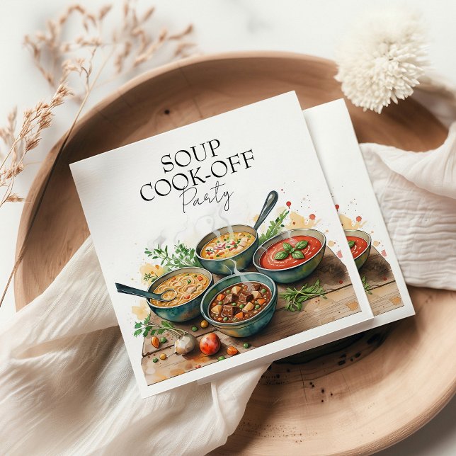 Serviette En Papier Pot de fête de la soupe rustique en aquarelle (Créateur téléchargé)