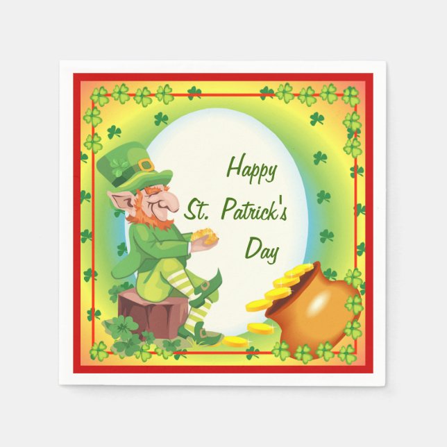 Serviette En Papier Pot de Leprechaun irlandais de serviettes d'or (Devant)