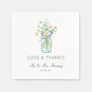 Serviette En Papier Pot Mason en Fleur Sauvage Rustique Amour et Merci