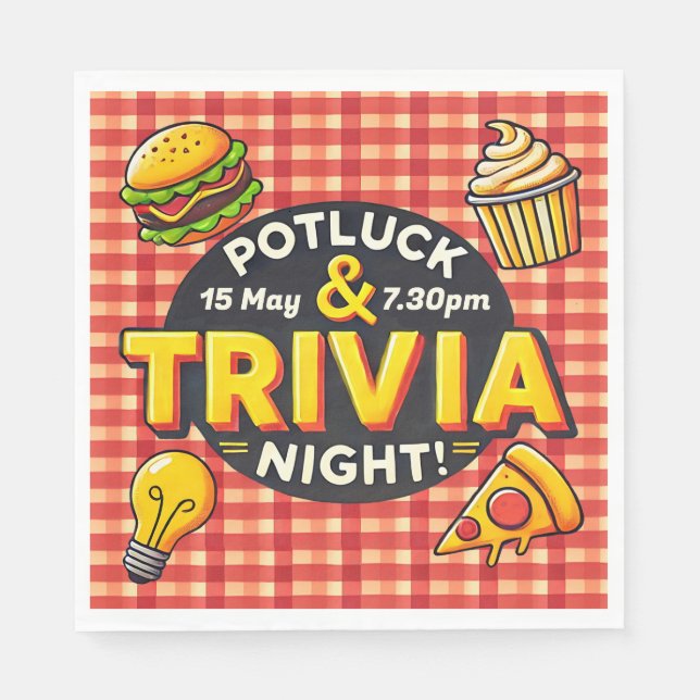 Serviette En Papier Potluck et Trivia invitation de nuit par chance (Devant)