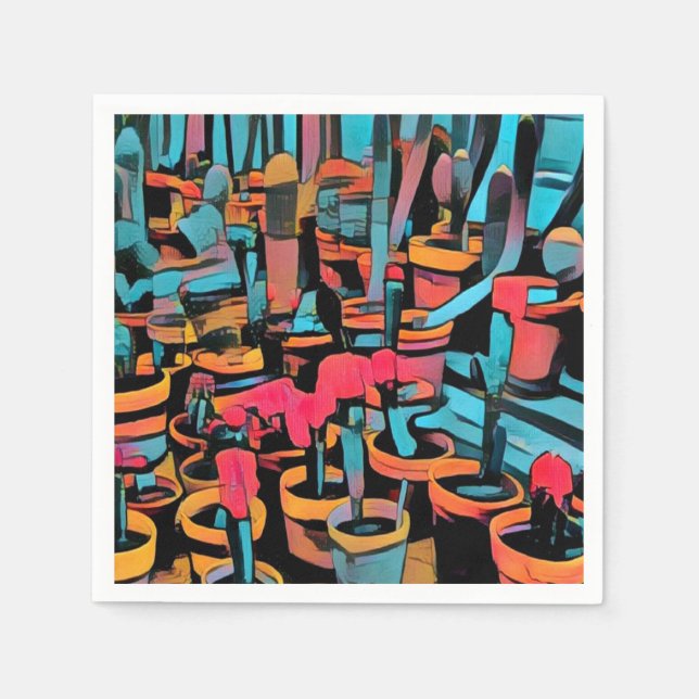 Serviette En Papier Pots de Cactus stylisés Papier Serviette (Devant)