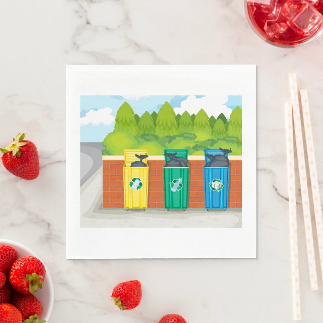 Serviette En Papier Poubelles de tri des déchets codés par couleur (Créateur téléchargé)