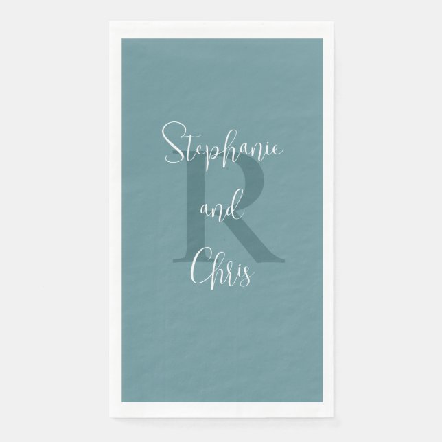 Serviette En Papier Poudre bleu blanc Nom Monogramme Papier Serviette  (Devant)