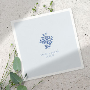 Serviette En Papier Poudre bleu floral Mariage monogramme