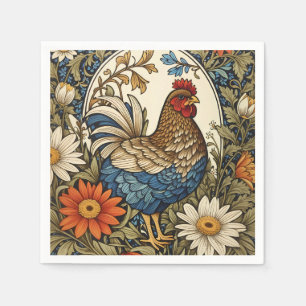 Serviette En Papier Poule de Ferme Vintage et Fleurs de Marguerite