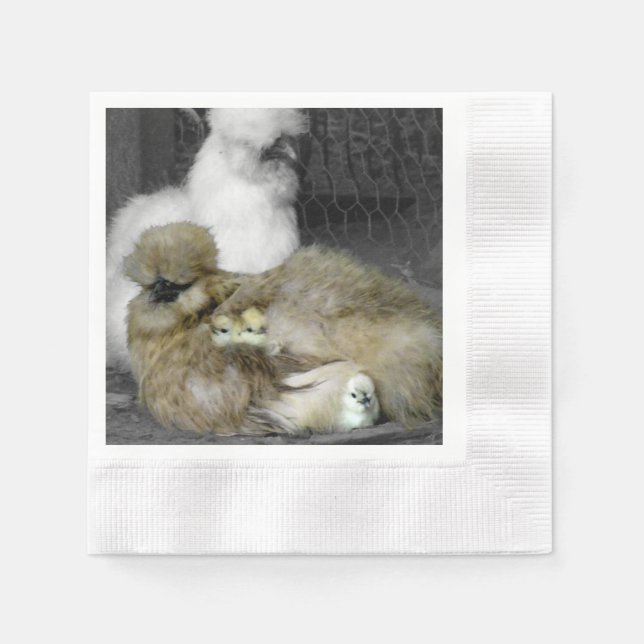 Serviette En Papier Poules de Silkie avec poules Pékin hors des plumes (Devant)