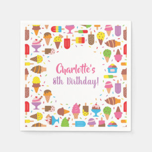 Serviette En Papier Poulet Crème glacée Filles Anniversaire Fête Napki