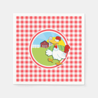 Serviette En Papier Poulet de ferme; En vichy rouge et blanc