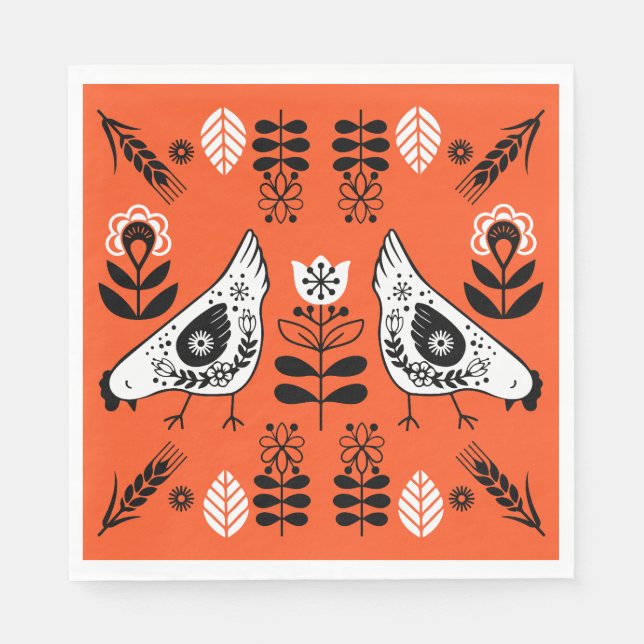 Serviette En Papier Poulet Hen Folk Art (Devant)