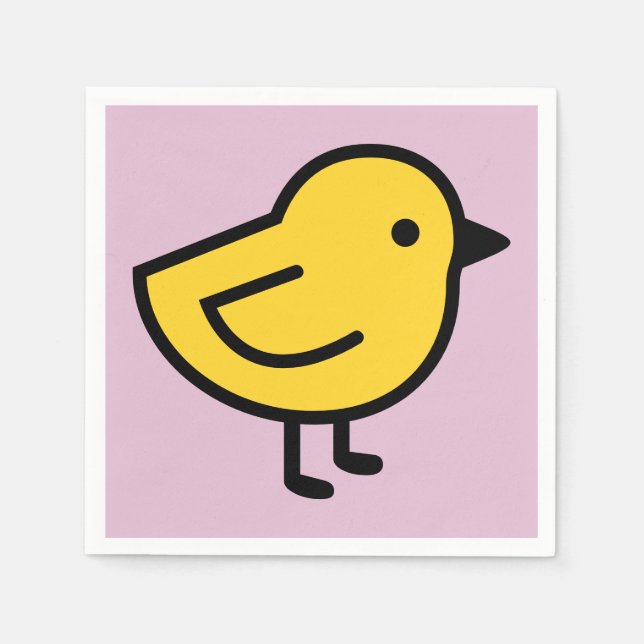 Serviette En Papier Poulet Jaune sur Fond Rose (Devant)