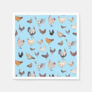 Serviette En Papier Poulet motif heureux sur bleu