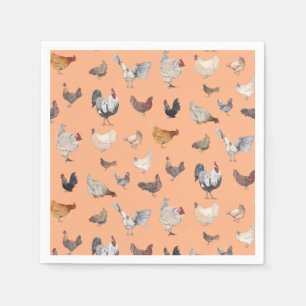 Serviette En Papier Poulet motif heureux sur Peach