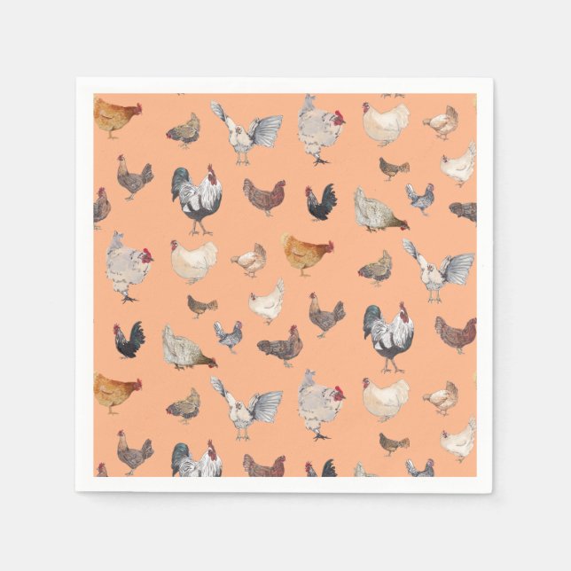 Serviette En Papier Poulet motif heureux sur Peach (Devant)