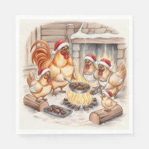 Serviette En Papier Poulets de Noël Faisant Rôtir des Châtaignes, Serv
