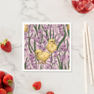 Serviette En Papier Poulets et hyacinthes roses