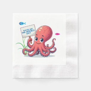 Serviette En Papier Poulpe de dessin animé mignon avec poisson