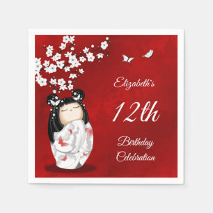 Serviette En Papier Poupée Kokeshi Fleur de Cerisier   Nappe d'anniver