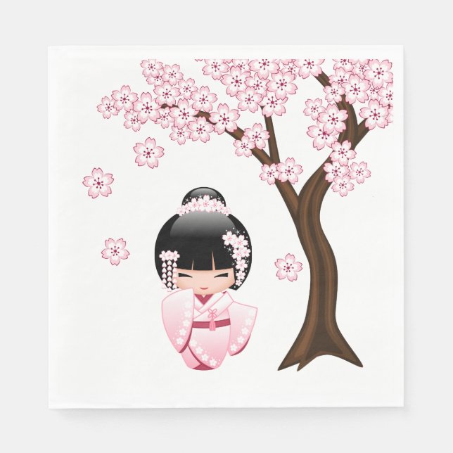 Serviette En Papier Poupée Kokeshi Kimono Rose (Devant)
