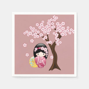 Serviette En Papier Poupée Kokeshi Printemps - Cute Geisha Girl sur ro