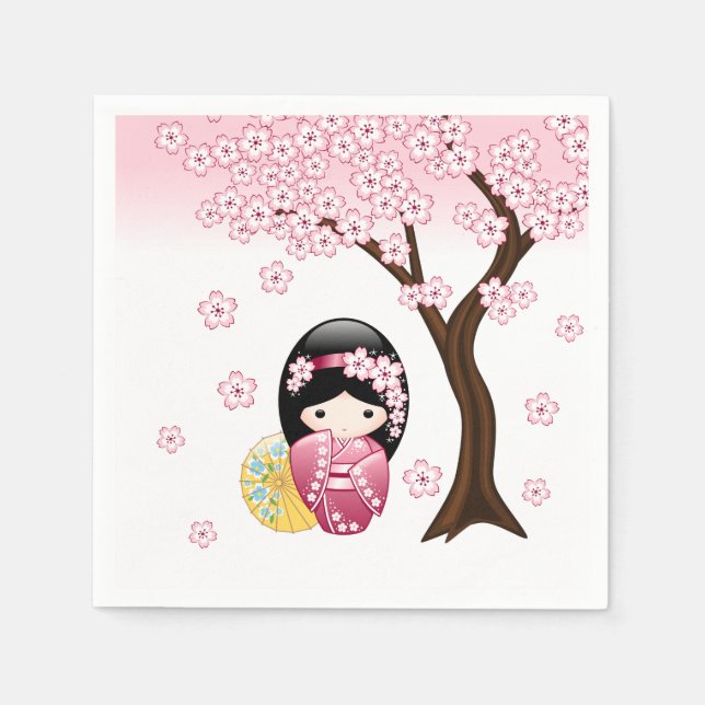 Serviette En Papier Poupée Kokeshi Printemps - Cute Japonaise Geisha G (Devant)
