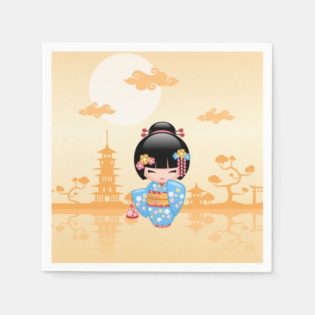 Serviette En Papier Poupée Maiko Kokeshi - Cute Japonaise Geisha Girl (Devant)