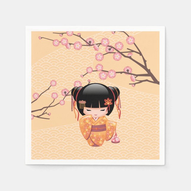 Serviette En Papier Poupée Ume Kokeshi - Japonaise Pêche Geisha Girl (Devant)