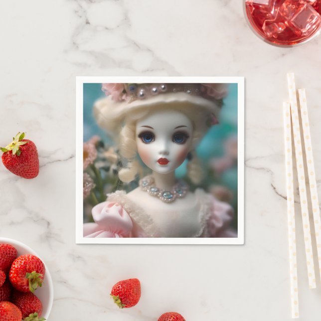 Serviette En Papier Poupée Vintage bleue, (En situation)