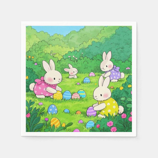 Serviette En Papier Poupées de dessin OEufs de Pâques (Devant)