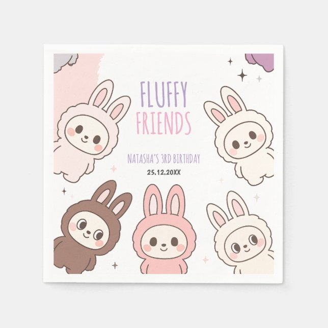 Serviette En Papier Poupées Fluffées Pastel Bunny à thème Anniversaire (Devant)
