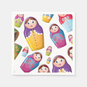 Serviette En Papier Poupées Matryoshka, Poupées Russes Nichant.