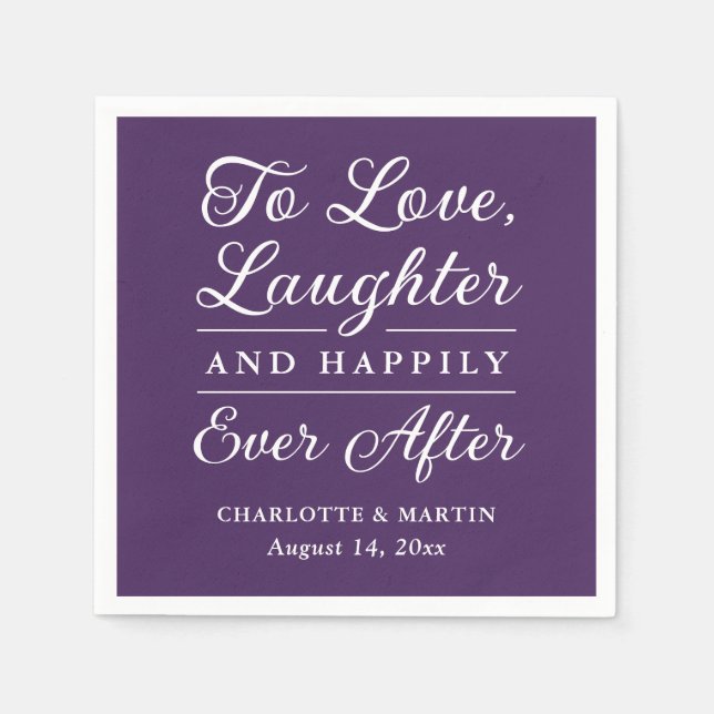 Serviette En Papier Pour aimer le rire violet Mariage serviettes (Devant)