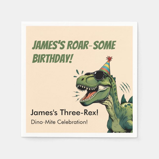 Serviette en papier pour anniversaire de dinosaure (Devant)