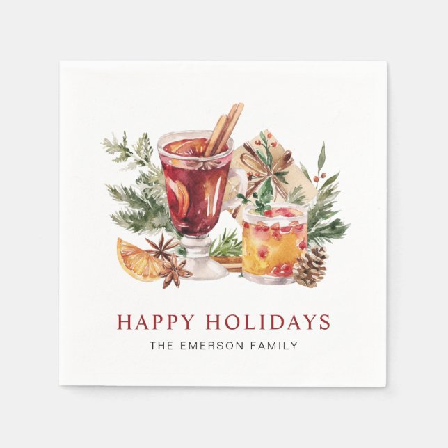 Serviette en papier pour cocktail Joyeuses Fêtes (Devant)