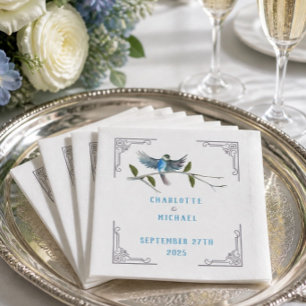 Serviette en papier pour mariage Oiseau Bleu du Bo