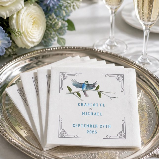 Serviette en papier pour mariage Oiseau Bleu du Bo (Créateur téléchargé)
