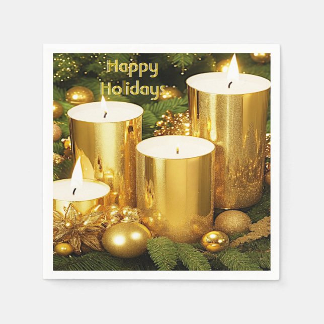 Serviette en papier pour Noël avec des bougies dor (Devant)