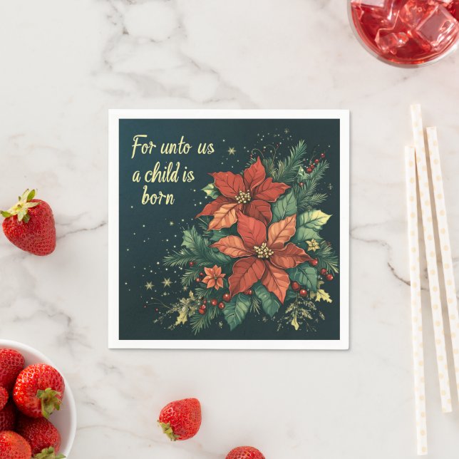 Serviette En Papier Pour nous un enfant est né Écriture Découpage (En situation)