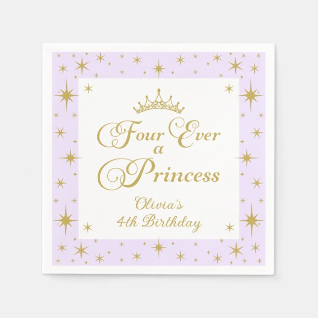 Serviette En Papier Pour toujours une princesse Or Princesse 4e annive (Devant)