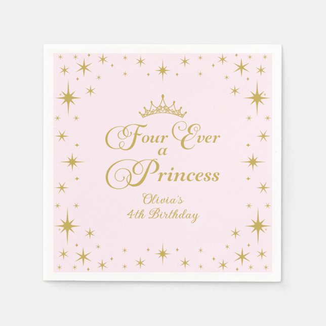 Serviette En Papier Pour toujours une princesse Or Princesse 4e annive (Devant)