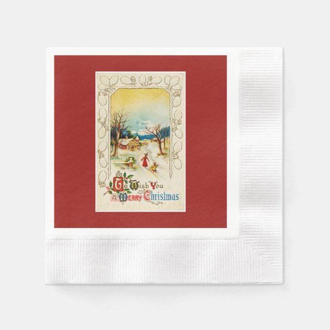 Serviette En Papier Pour Vous Souhaiter Un Joyeux Noël Rouge (Devant)
