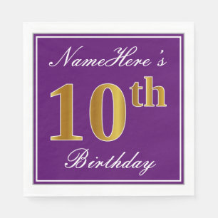 Serviette En Papier Pourpre élégant, anniversaire d'or de Faux 10èm