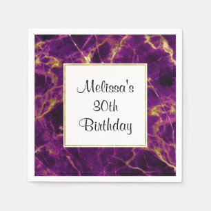 Serviette En Papier Pourpre moderne et anniversaire de marbre abstrait