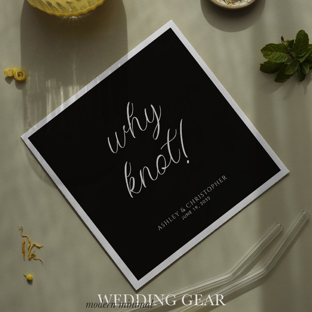 Serviette En Papier Pourquoi pas ! Cocktail noir typographique minimal (Créateur téléchargé)