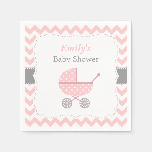 Serviette En Papier Poussette rose Chevron Baby Girl Douche serviettes (Devant)