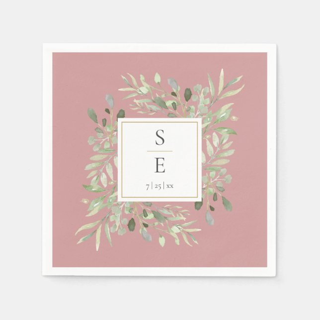 Serviette En Papier Poussière de rose Monogramme Feuillage (Devant)