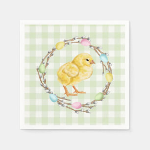 Serviette En Papier Poussin et couronne de saule pastel pour Pâques