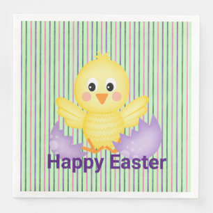 Serviette En Papier Poussin jaune et œuf violet