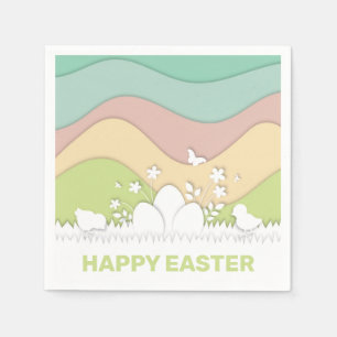 Serviette En Papier Poussins mignons et oeufs de Pâques dans une natur