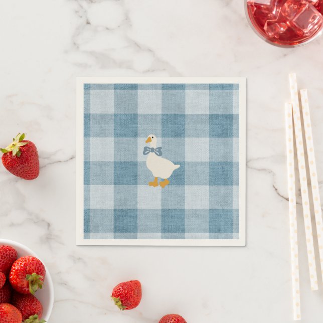 Serviette En Papier Powder Blue Gingham Goose Baby Shower Check (En situation)