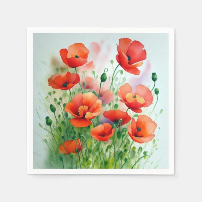 Serviette En Papier Prairie de coquelicots, aquarelle - (Devant)